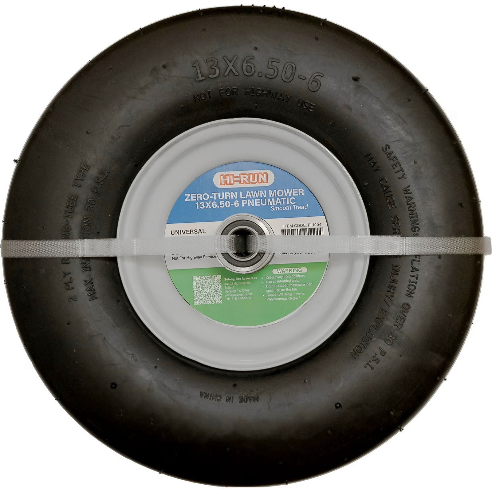 Hi-Run Smooth 13X6.50-6 2PR Light Duty ZTR Tire & Wheel Assembly with 3/4" & 5/8" Bushing