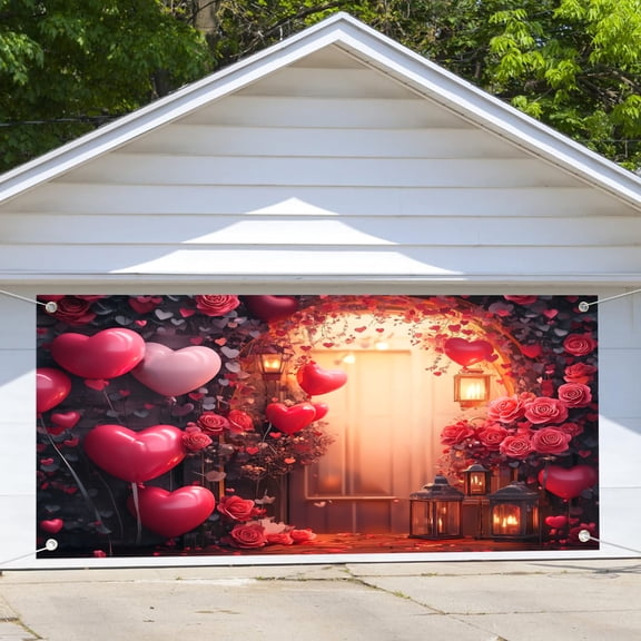 13X6 ft Valentine's Day Party Banner Backdrop Red Rose Garden Wall Red Rose Love Heart Background Banner Birthday Party Banner Decors Photo Booth Props