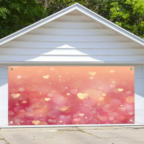 13X6 ft Valentine's Day Pink Glitter Heart Garage Door Cover Decoration Background Valentine Day Party Wedding Baby Shower Photo Backdrop Sweet Female Birthday Girls Lovers Banner Cover