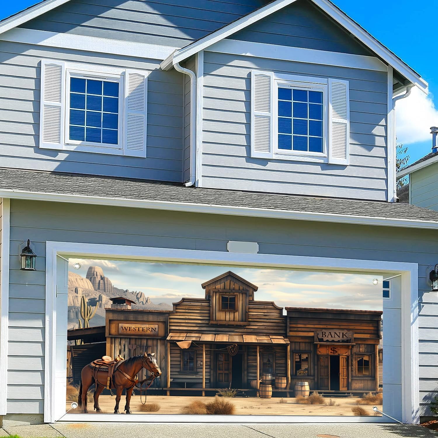 ChloropLastid Western Cowboy Garage Door Decorations Background Wild West Rustic Wooden Barn House Photography Backdrop For Western Party Decoration Rodeo Backdrops Banner Cover 16x7ft