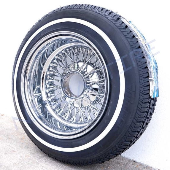 13X7 Reverse Chrome 72 Spoke Cross Lace Wire Wheel + Whitewall Tire Remingon (155/80R13) – Single