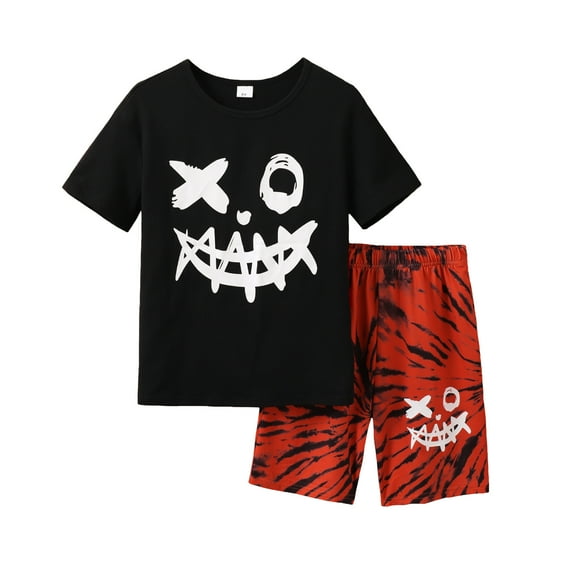 13Y Big Boys Clothes 14Y Boys 2PCS Summer Outfits Set Letter Print Big Boys Short Sleeve Top Shorts Set Black