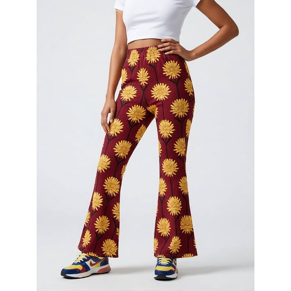 Girls Flared Bell Bottom Pants - Digital Print Wide Leg Flare Leggings, Slim Fit Casual Trousers for Kids Teens Ages 4-13