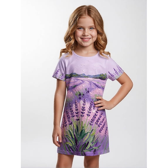 Girls Smart Casual Dress Regular-Fit Short Sleeve Summer Dress Comfortable Everyday Wear for Youth Girls Age 5-12 Everyday Wear