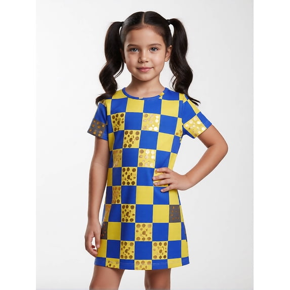 Kids Trendy Short Sleeve Dress Regular-Fit Crew Neck Everyday Dress for Girls Young Girls Age 5-13 Classic Cut