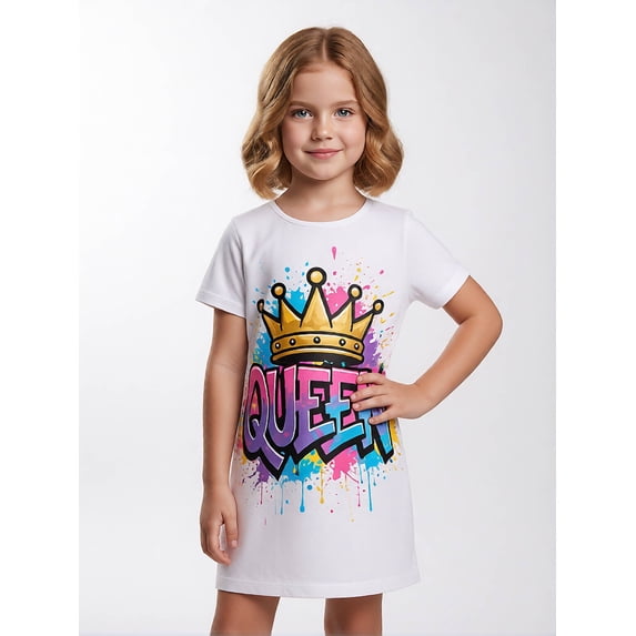Girls Trendy Casual Short Sleeve Dress A-Line Sundress Smooth Weekend Outfit for Girls Age 5-13 Round Neck