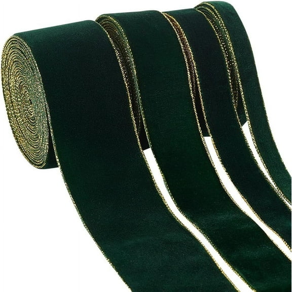 13Yards 4 Size Velvet Wired Ribbons with Gold Wired Edge Green Single Face Velvet Ribbon for Wreath Christmas Crafts Decoration Teal 1bag