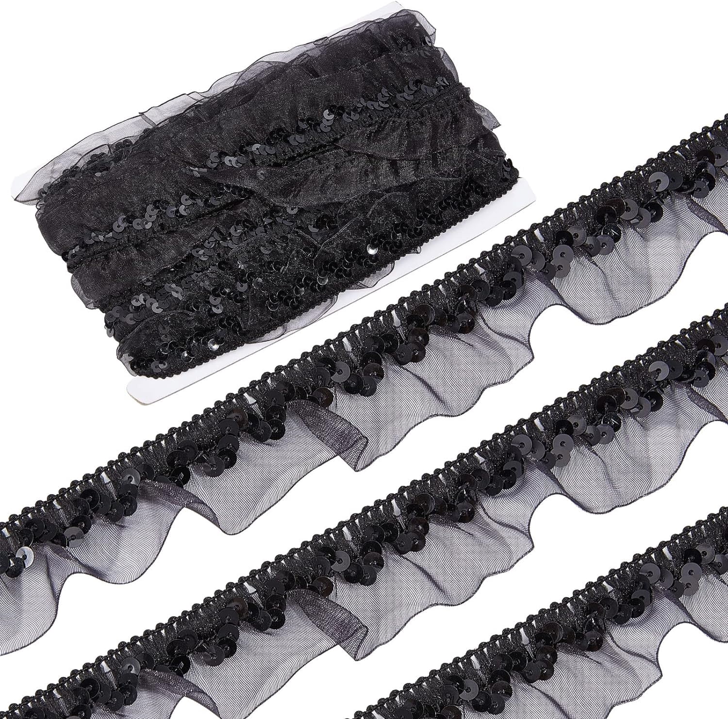 Stretch Organdy Ribbon 13Yds Black Pleated Ribbon Trim Organza Lace Fabric Sequin Ribbon ...
