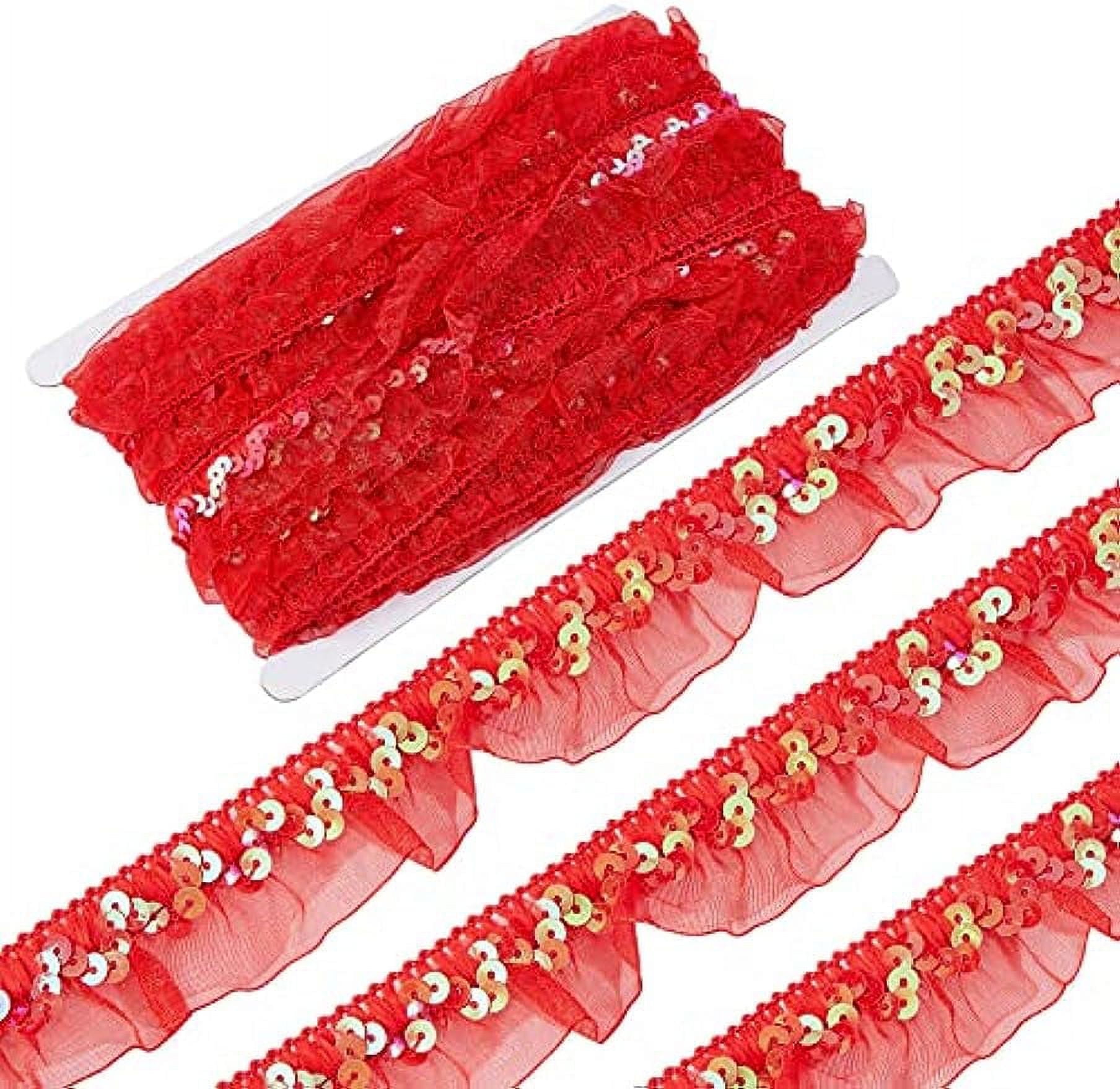 Stretch Organdy Ribbon 13Yds Satin Organza Red Pleated Trim Lace Gathered Mesh Fabric Sequin ...