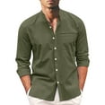 thumbnail image 1 of Mens Spring And Summer Shirt Fashion Collarless Casual Solid Color Cotton And Linen Collar Button Long Sleeve Shirts For Men Breathable Top, 1 of 4