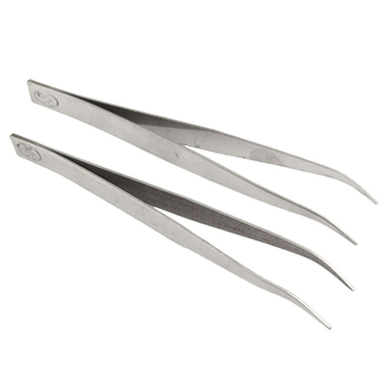 13cm Length Silver Tone Blunt Tip Curved Tweezers Tool
