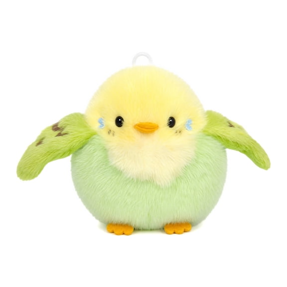 13cm Mini Round Parakeet Stuffed Plush Keychain, Fluffy Yellow Green Budgie Bird Plush Charm, Pocket Size Soft Animal Plush Toy Gift for Backpack Decor Kids Collectors