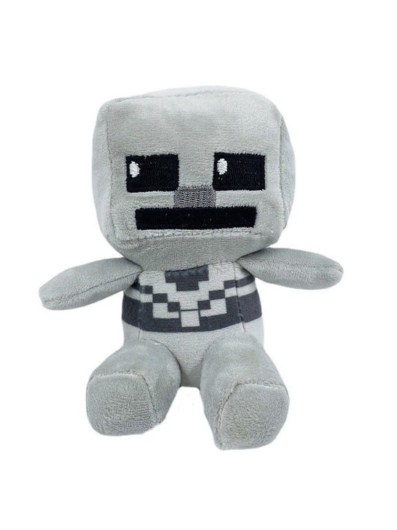 13cm Pixel Skeleton Plush Toy - 8-Bit Sandbox Undead Mob Stuffed Animal - Soft Washable Gamer Desk Decor for Teens & Adults