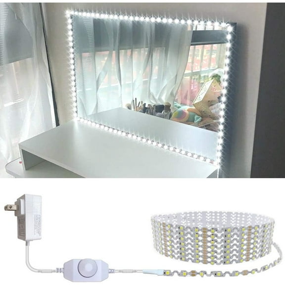 13ft/4M Led Vanity Mirror Lights Kit Bendable NO Need to Cut Vanity Make-up Mirror Cloakroom Adjustable Flexible Strip Light Table Set with Dimmer and Power Supply Mirror Not Included