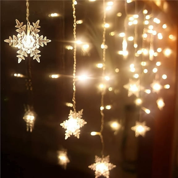 13ft 96LED Snowflake Curtain Lights, Snowflakes LED Curtain String Lights, Christmas Window Curtain Light, String Light for Bedroom, Christmas Decor, Wedding, Birthday (Warm White)