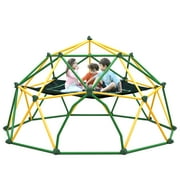 13ft Geometric Dome Climber Play Center for Kids, Climbing Dome Tower with Hammock, Rust & UV Resistant Steel Supporting 1000 LBS, Green & Yellow Outdoor Jungle Gym