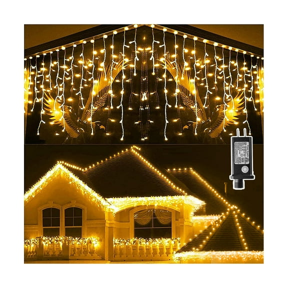 13ft Icicle Lights for Outside, 96 LED Waterproof Christmas Lights Outdoor with 8 Modes Plug in Timer Memory for Tree Wedding Party House Patio Eave Yard Holiday Decoration (Warm White)