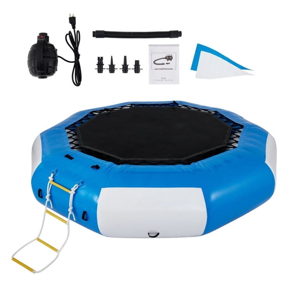 13ft Inflatable Water Trampoline with Ladder - Water Bouncer for Lakes & Pools - Round Floating Trampoline for Adults & Kids - Summer Water Fun