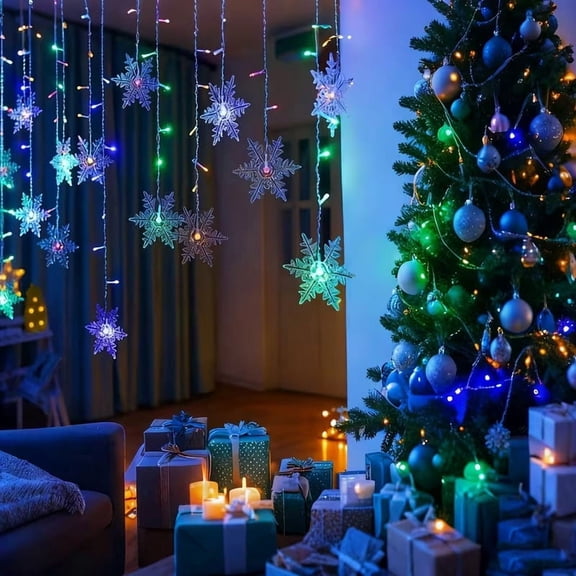 13ft LED Snowflake Curtain Lights Multi-Color Warm White 8 Modes for Christmas Wedding Party Indoor Outdoor Decoration