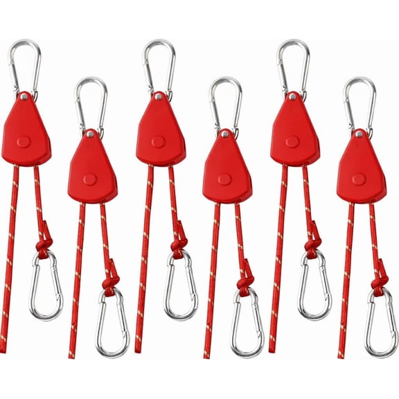 13ft Rope Rollers 6 PCS Paracord Tarps Tie Downs Ratchet Strap Rope Tie Down Small Cam Jam Retractable Paracord Ropes Tightener for Tent Canopy Use 1/8 inch(Red)