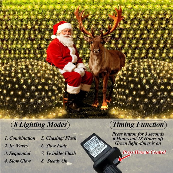 13ft x 13ft Net Lights Outdoor, 400LED Large Gazebo Lights 8 Modes Timer, Waterproof Connectable Christmas Mesh Light Clear Wire for Bushes Pergolas Garden Holiday Party - Warm White