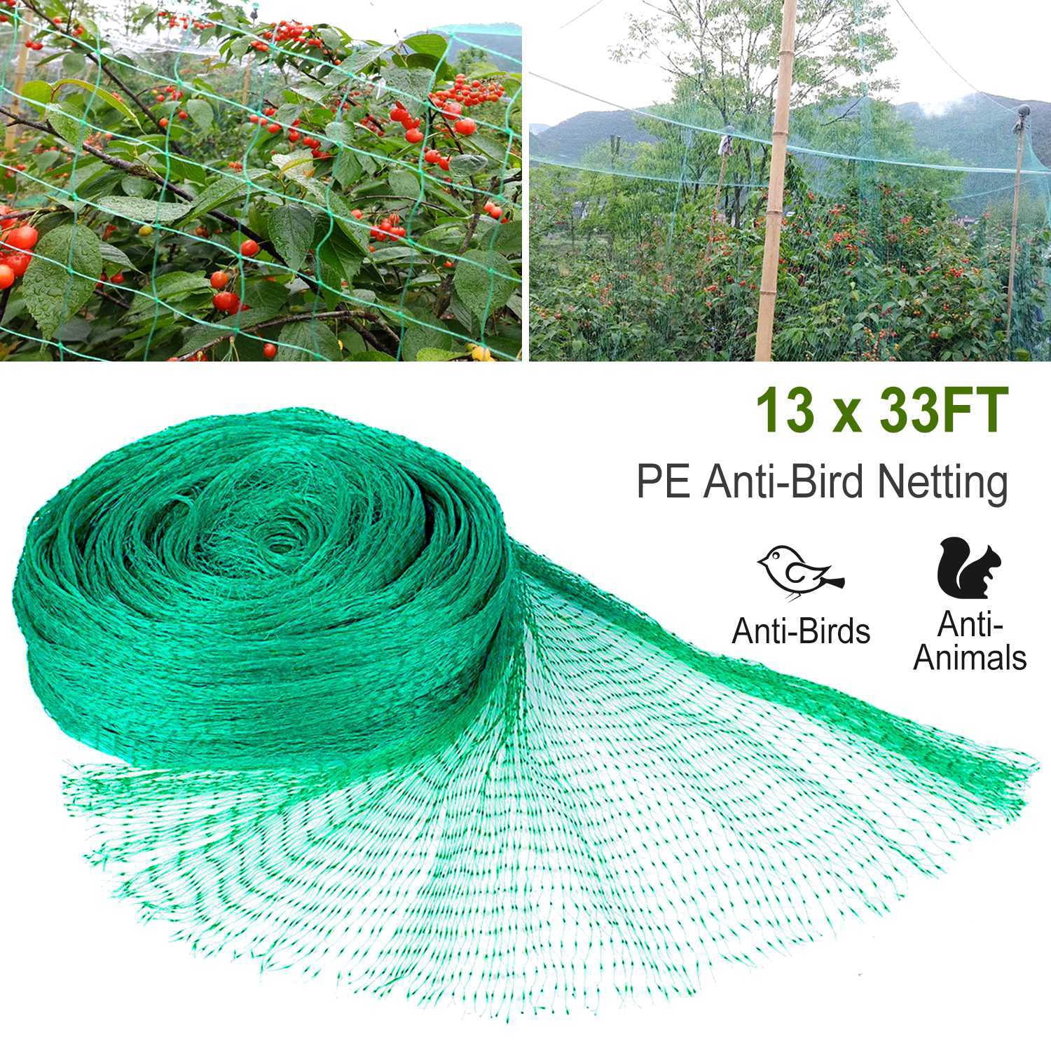13ft x 33ft Garden Netting with 0.6" Mesh Holes, Heavy-Duty PE Anti-UV Bird Proof Net, 430sqft Plant Protection Cover for Vegetables Fruits Flowers