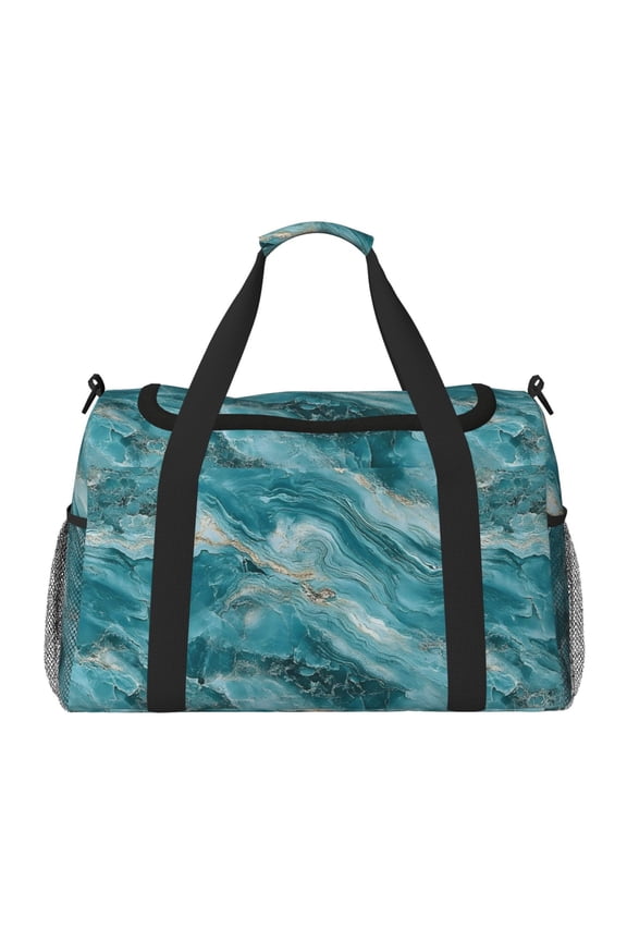 13in19.7in Large Capacity Design Handle Protective Cover Can Be Used As A Travel Bag Handbag Weekend Bag Teal Marble_2