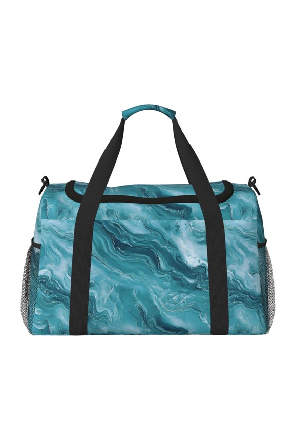 13in19.7in Large Capacity Design Handle Protective Cover Can Be Used As A Travel Bag Handbag Weekend Bag Teal Marble_3