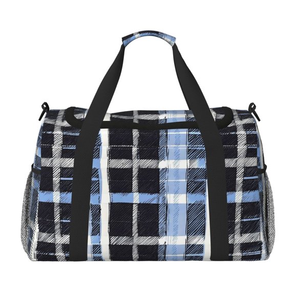 13in19.7in Large Capacity Design Handle Protective Cover Can Be Used As A Travel Bag Handbag Weekend Bag Mediumblue Houndstooth Buffalo Plaid Tartan Check Scotland Hand-Drawn Sketch_3
