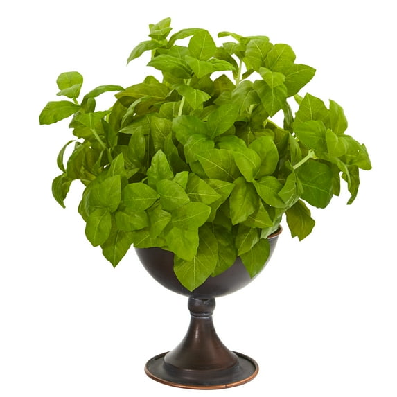 13in. Basil Artificial Plant in Metal Chalice