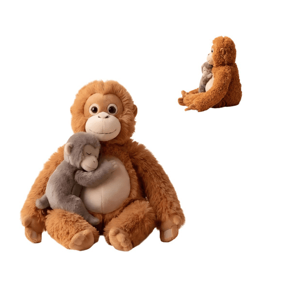 13in Mama Punch Monkey Plush Toy, Lovely Snuggly Oran-Mama with Baby Punch Plush Toy for Jungle Monkey Doll Gift Collectors