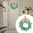 thumbnail image 1 of 13in Mini Boxwood Wreath with Gold Satin Bow – Faux Eucalyptus Greenery Wreath for Kitchen Cabinet, Front Door, Wall, Indoor/Outdoor Holiday Farmhouse Decor, 1 of 4