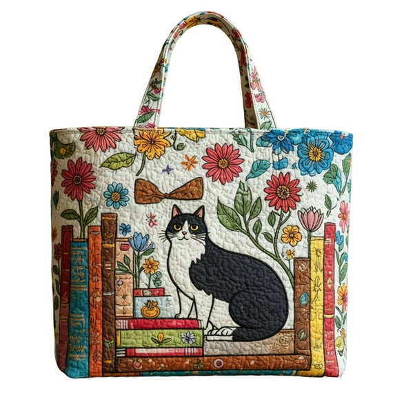 13in Novel Quilted Tote Bag,Women Lightweight Travel Bag Purse Cotton Shoulder Tote Bag For Shopping Grocery & Beach Bag