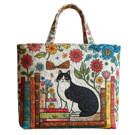 13in Novel Quilted Tote Bag,Women Lightweight Travel Bag Purse Cotton Shoulder Tote Bag For Shopping Grocery & Beach Bag