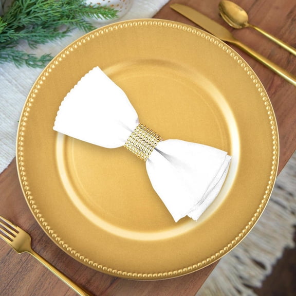 13in Plastic Charger Plates and Napkin Rings, 50 Pcs Gold Table Setting Set for Wedding Party Events