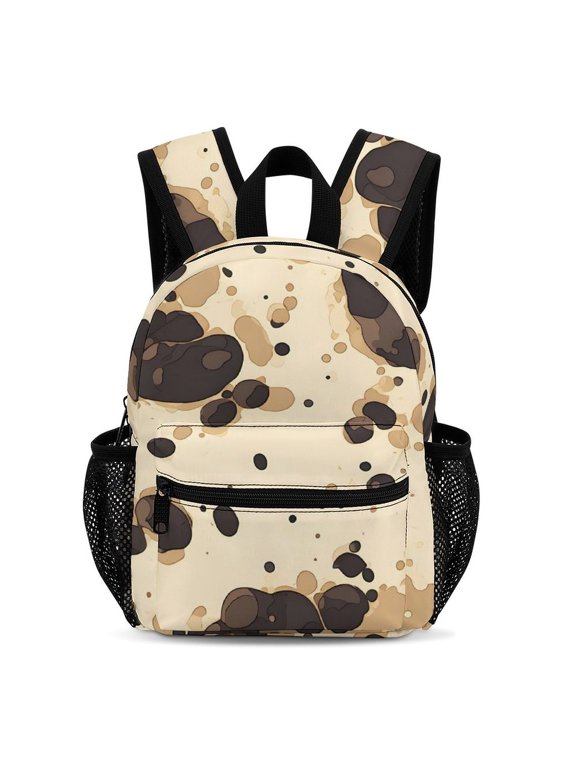 13in Schoolbag Large Capacity Storage Space Zipper Design Side Pocket For Travel Spring Outing Milk Cow Print Style Sienna_1