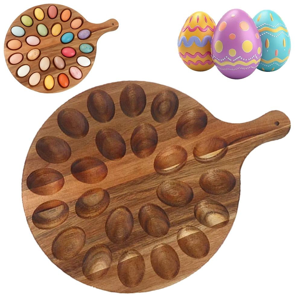 13in Wooden Egg Tray,24 Holes Round Egg Holder Container Charcuterie Board for Kitchen Countertops,easter egg Serving Tray