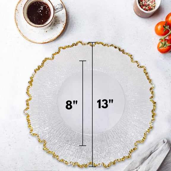 13inch Clear Acrylic Gold Rim Charger Plates, Set of 8