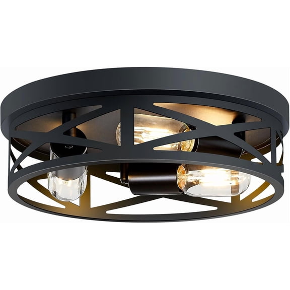 13inch Farmhouse Ceiling Light Fixture,3-Light Hallway Light Fixtures Ceiling, Black Flush Mount Ceiling Light, Light Fixture Ceiling Mount for Kitchen Hallway Entryway, E26 Base