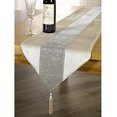 thumbnail image 1 of 13inch x 72inch Table Runner with Diamante Strip and Tassels (Beige), 1 of 7