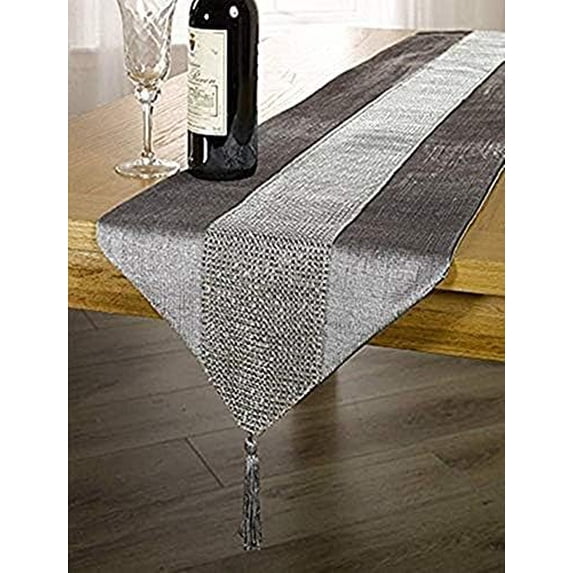 13inch x 72inch Table Runner with Diamante Strip and Tassels (Grey ...