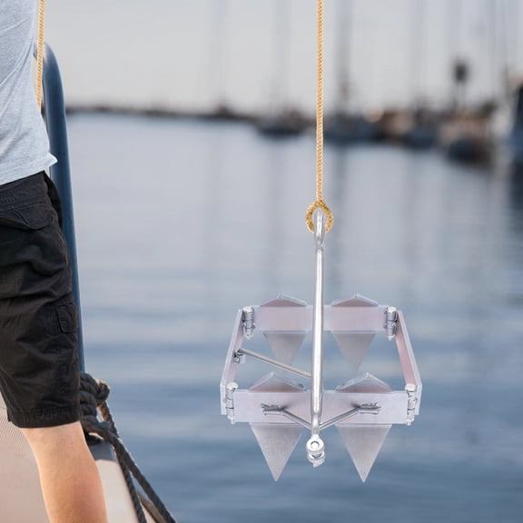 13lbs Galvanized Steel Foldable Sliding Cube Anchor - Triangular Flukes for Sand, Rocks & Coral Reefs