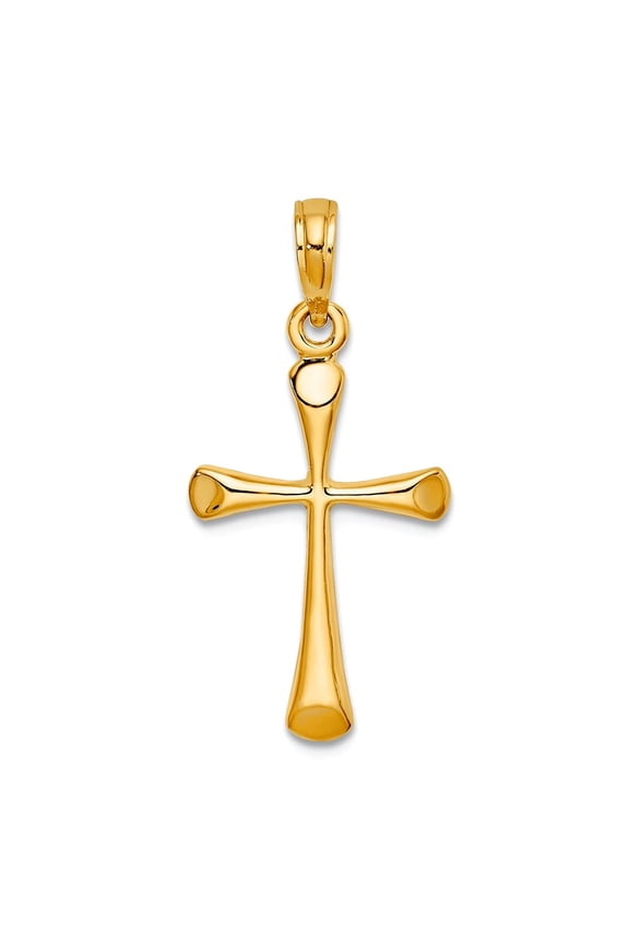 13mm 10k Solid Yellow Gold Polished Beveled Tip Religious Faith Cross Charm Pendant Necklace for Women