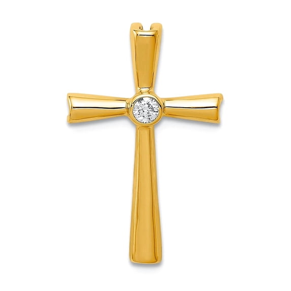 13mm 10k Solid Yellow Gold Diamond Religious Faith Cross Pendant Necklace Pendant for Women
