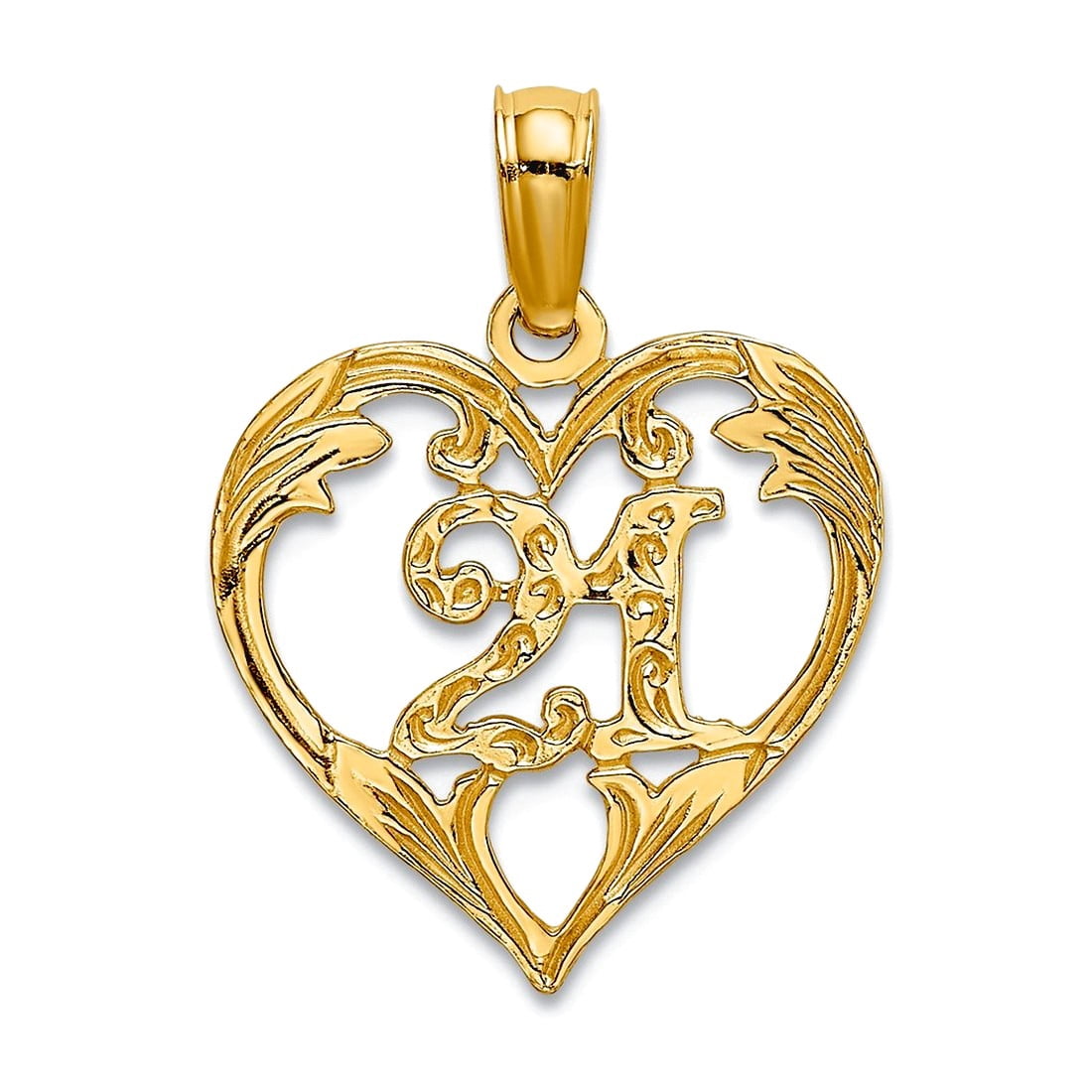 13mm 14k Gold 21 Inch Inside Love Heart Pendant Necklace Cut ou-Pendant ...
