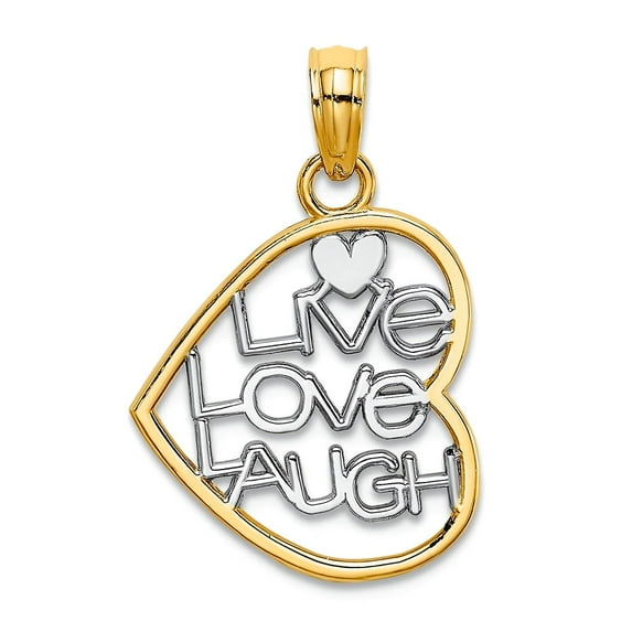 13mm 14k Two-tone Gold Live Love Laugh In Heart Pendant Necklace Two-color Pendant for Women