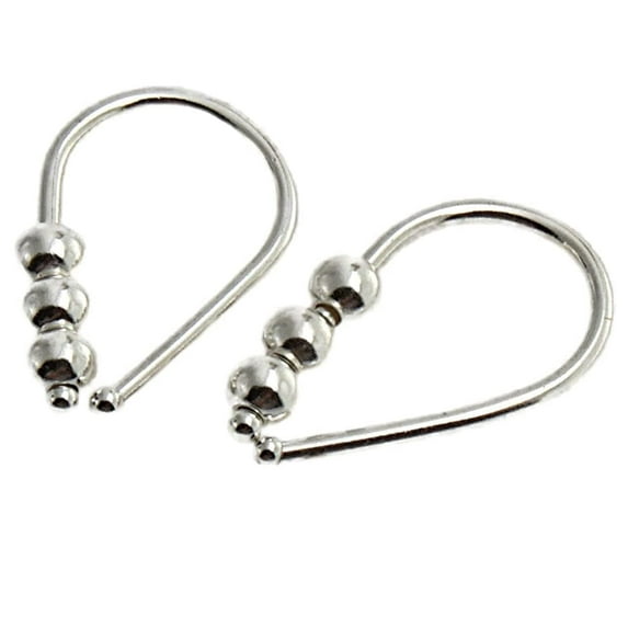 13mm Sterling Silver Pull Through Hoop Earrings – 20 Gauge, Lightweight with 3 Beads, Hypoallergenic