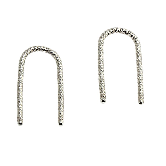 13mm 20 GA Upside Down Arc Earring U Shaped Sterling Silver Open Teardrop Hoop Threader Staple Ear Drop Hook Earrings (13mm | 20 gauge, Sterling Silver 925 | Sparkle wire)