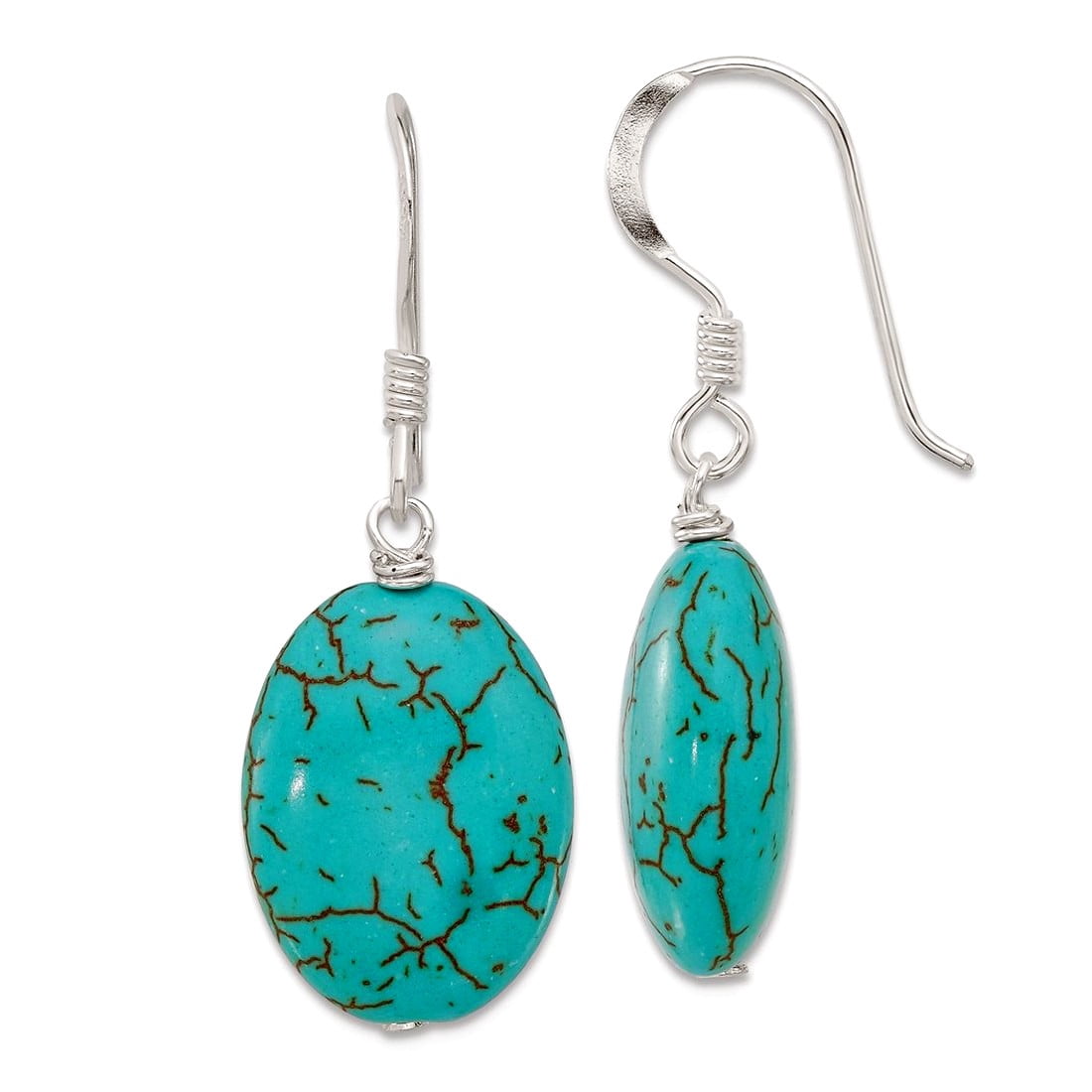 925 Sterling Silver Recon. Magnesite Dangle Shepherd Hook Earrings 34.9x13mm Wide Dangle Earring for Women