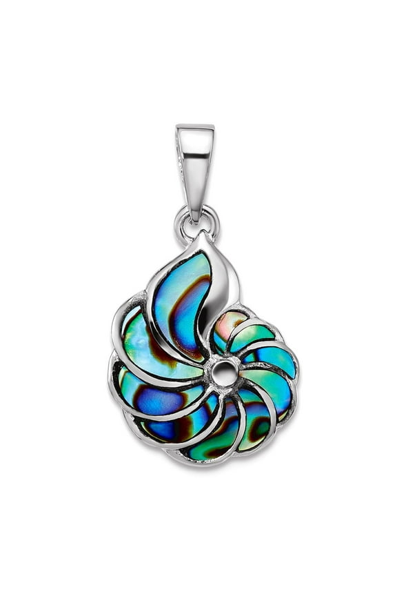 13mm 925 Sterling Silver Rhodium Plated Polished Abalone Swirl Shell Pendant Necklace Pendant for Women